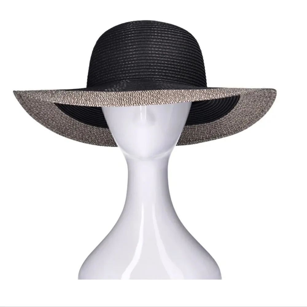 New Time and Tru Women's Striped Floppy Straw Hat, One Size